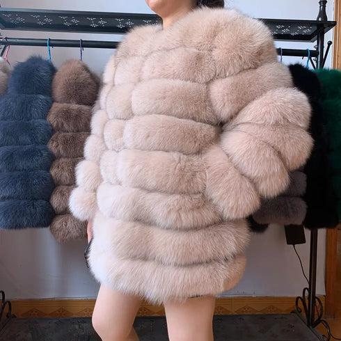 70CM 4in1 New Fast Shipping New Fashion Women Fashion Real Natural Fox Fur Long Coat Jacket for Winter Warm Over Coat